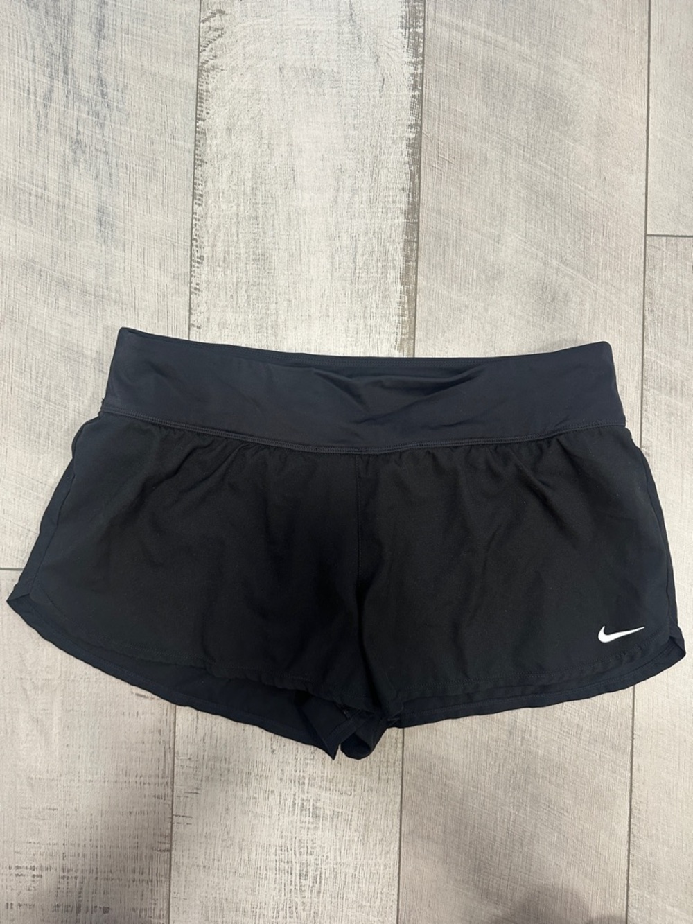 Nike Women's Black Athletic Running Shorts with White Swoosh